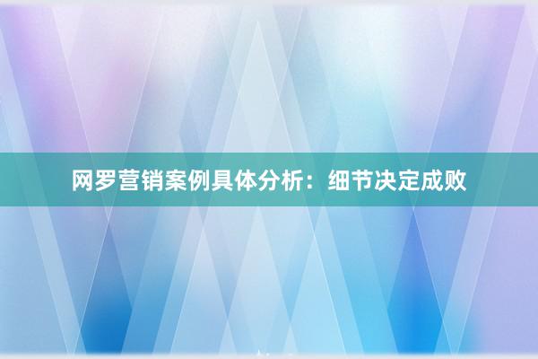 网罗营销案例具体分析：细节决定成败